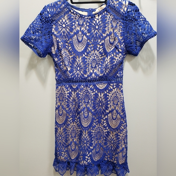 Hidden Label Royal Blue Crochet Lace Dress, Lined, Size Small - Picture 1 of 9
